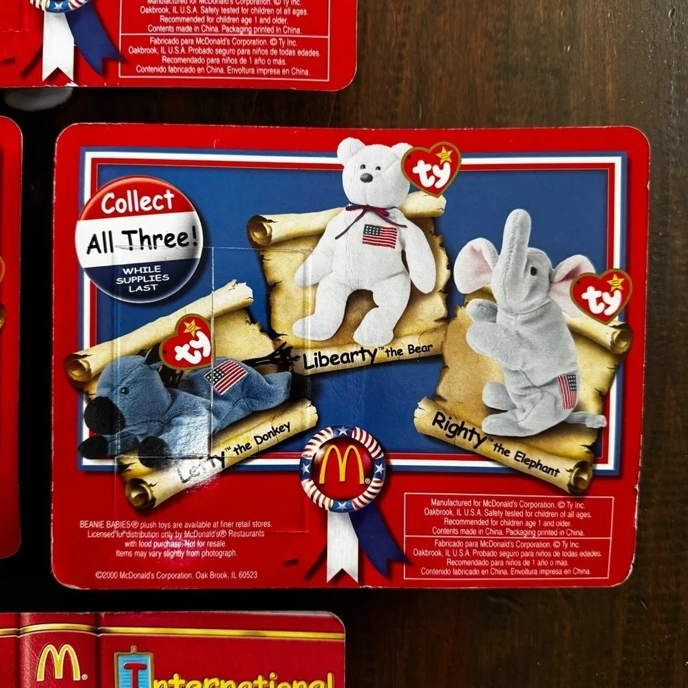 Mcdonalds TY Beanie Babies American Trio set Righty, Lefty & Libearty Sealed!